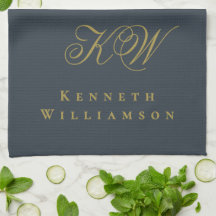 Navy Blue Gold Monogram Name Minimalist Chic Men
