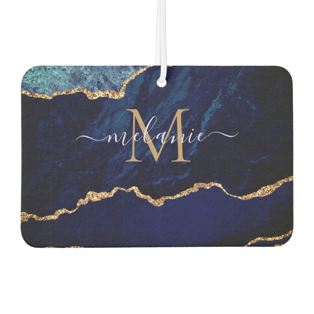 Navy Blue Gold Monogram Your Name Air Freshener (Front)
