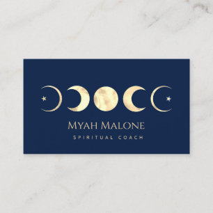 Navy Blue & Gold Moon Phase Yoga Spiritual Coach Business Card