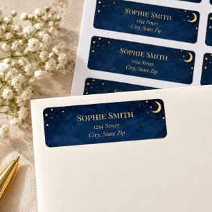 Navy Blue Gold Moon & Stars Celestial Wedding