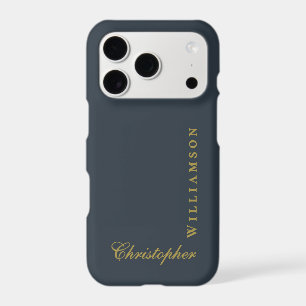 Navy Blue Gold Name Monogram Minimalist Chic Men