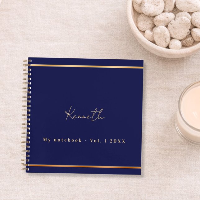 Navy blue gold name script minimalist notebook (Creator Uploaded)