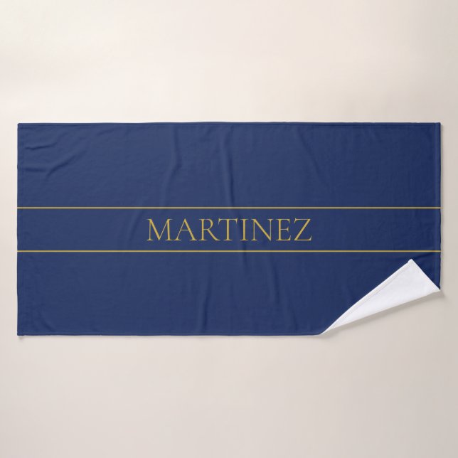Navy Blue & Gold Name Surname or Business  Bath Towel Set (Bath Towel)