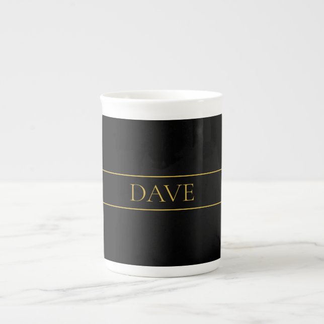 Navy Blue & Gold Name Surname or Business  Bone China Mug (Front)