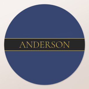 Navy Blue & Gold Name Surname or Business  Classic Round Sticker