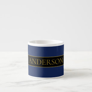 Navy Blue & Gold Name Surname or Business  Espresso Cup