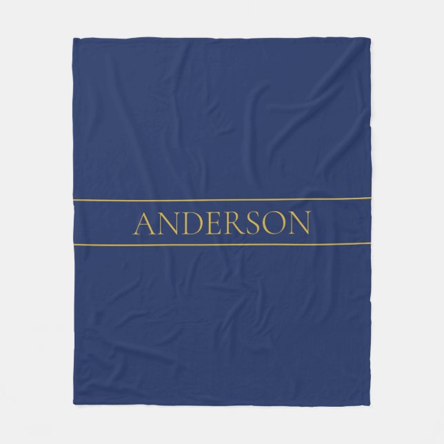 Navy Blue & Gold Name Surname or Business  Fleece Blanket (Front)