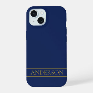Navy Blue & Gold Name Surname or Business iPhone 15 Case