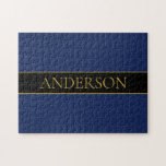 Navy Blue & Gold Name Surname or Business  Jigsaw Puzzle<br><div class="desc">Modern customisable design with your name or any other text,  edit as you like!</div>