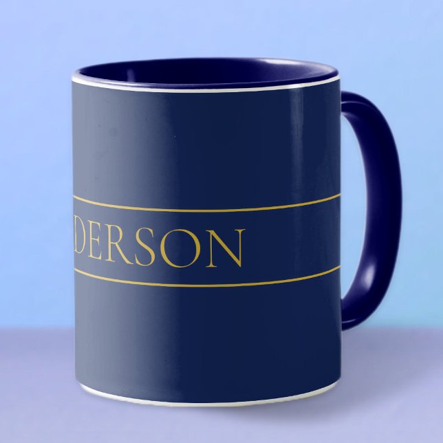 Navy Blue & Gold Name Surname or Business  Mug (Creator Uploaded)