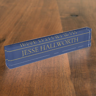 Navy Blue & Gold Name Surname or Business  Nameplate