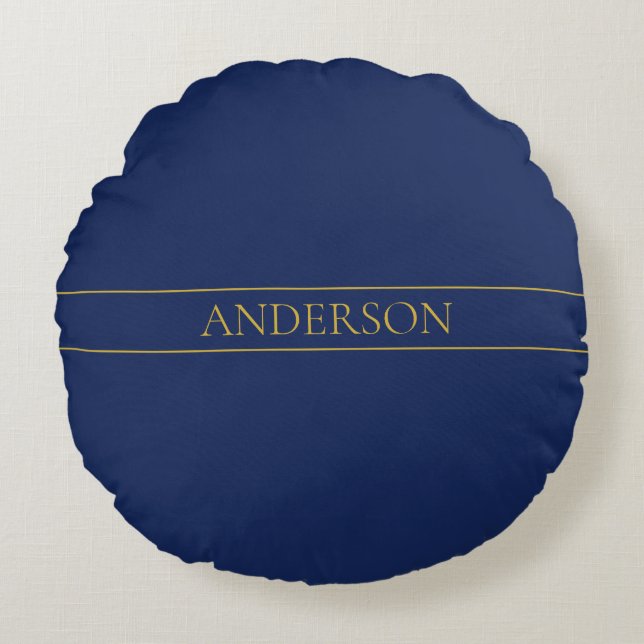 Navy Blue & Gold Name Surname or Business  Round Cushion (Front)