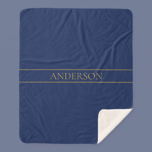 Navy Blue & Gold Name Surname or Business  Sherpa Blanket