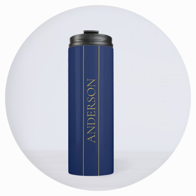 Navy Blue & Gold Name Surname or Business  Thermal Tumbler (Creator Uploaded)
