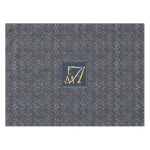 Navy Blue Gold Newly Weds Wedding Monogram Decor Tablecloth