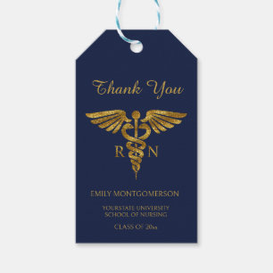 Navy Blue Gold Nursing School RN Graduation Gift Tags