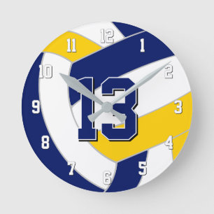 navy blue gold or ANY team colours volleyball Round Clock