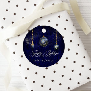 Navy Blue Gold Ornament Holiday Favour Tags
