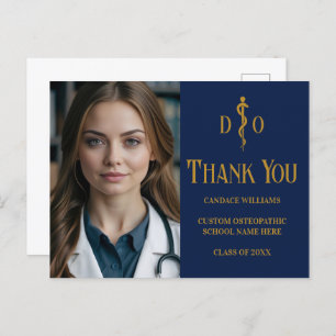 Navy Blue Gold Osteopathic Doctor Photo Thank You Postcard