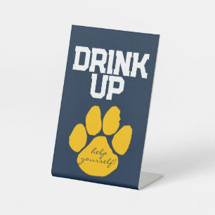 Navy Blue & Gold Pawprint Drink Table Graduation Pedestal Sign