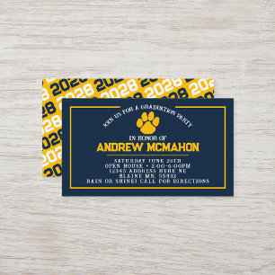 Navy Blue & Gold Pawprint Mini Graduation Invites