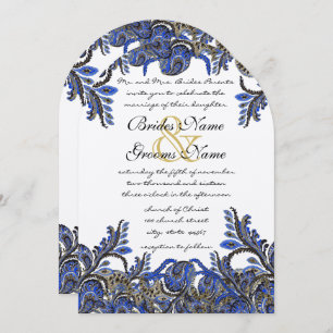 Navy Blue & Gold Peacock Paisley Wedding Invite