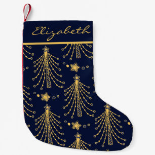 Navy Blue Gold Personalised Christmas Tree Stars S Small Christmas Stocking