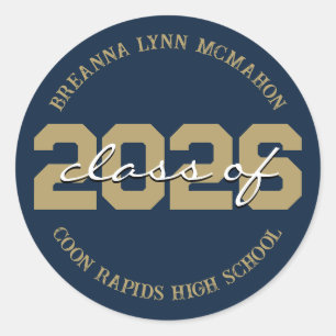 Navy Blue & Gold Personalised Graduation Stickers