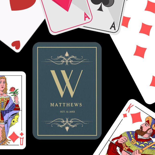 Navy blue gold Personalised Monogram and Name Playing Cards (Creator Uploaded)