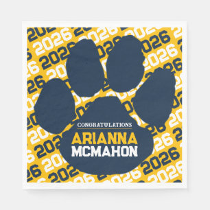 Navy Blue & Gold Personalised Paw Graduation Paper Napkin