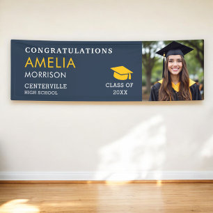 Navy Blue Gold Photo Graduate Class Of Graduation Banner
