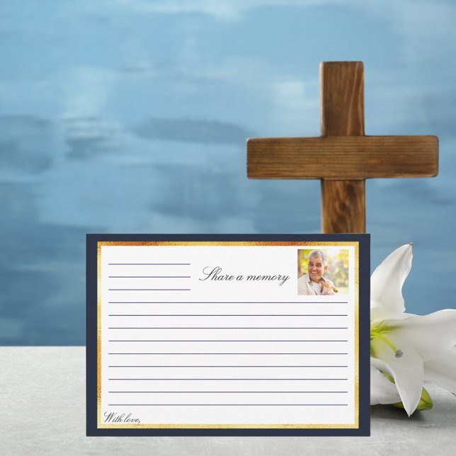 Navy blue gold photo memorial share a memory card (Creator Uploaded)