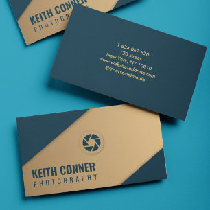 Navy Blue Gold Photography Geometric Photographer Business Card
