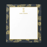 Navy Blue Gold Pineapple Pattern Monogram Notepad<br><div class="desc">Navy Blue Gold Pineapple Pattern Monogram Notepad. Beautiful elegant trendy preppy navy blue and gold tropical pineapple pattern design. Personalise this custom design with your name.</div>