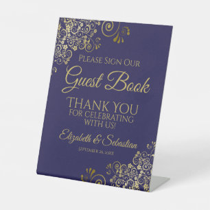 Navy Blue & Gold Please Sign our Guest Book Sign