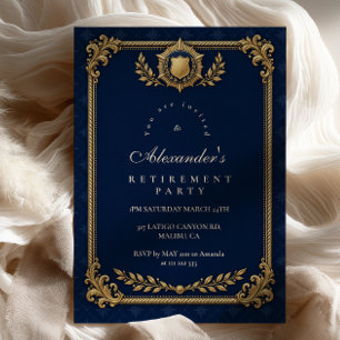 Navy Blue Gold Police Retirement Party Invitation