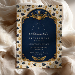 Navy Blue Gold Police Retirement Party Invitation