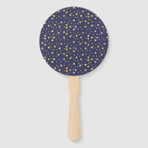 Navy Blue Gold Polka Dots Hand Fan