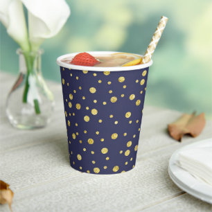 Navy Blue Gold Polka Dots Pattern Party Cups