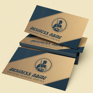 Navy Blue & Gold Pressure Washing Logo  Business Card