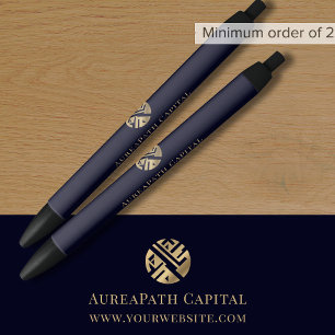 Navy Blue Gold Promotional Business Black Ink Pen