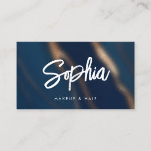 Navy Blue Gold QR Code Beauty Elegant Luxury Business Card