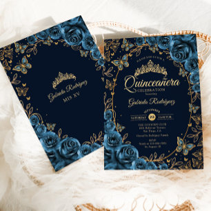 Navy Blue Gold Quinceanera Invitation
