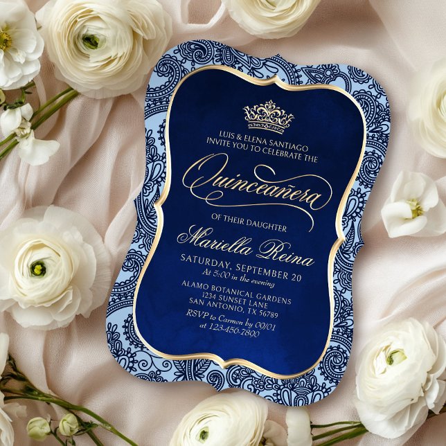 Navy Blue Gold Quinceañera Invitation (Creator Uploaded)