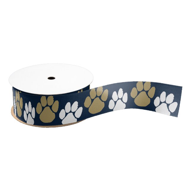 Navy Blue & Gold Repeating Pawprint Grosgrain Ribbon (Spool)