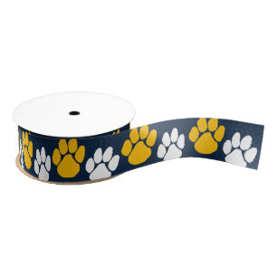 Navy Blue & Gold Repeating Pawprint Grosgrain Ribbon