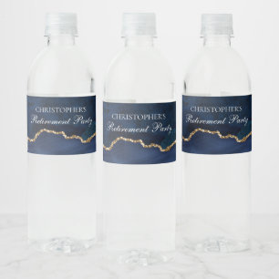 Navy Blue Gold Retirement Party Personalised Water Bottle Label