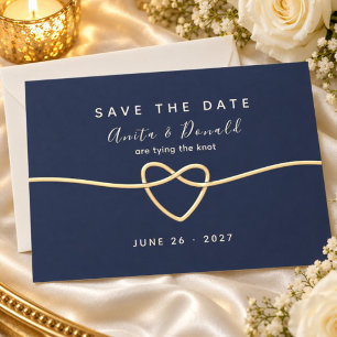 Navy Blue Gold Rope Heart Wedding Save The Date