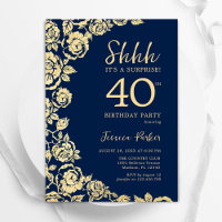 Navy Blue Gold Roses Surprise 40th Birthday