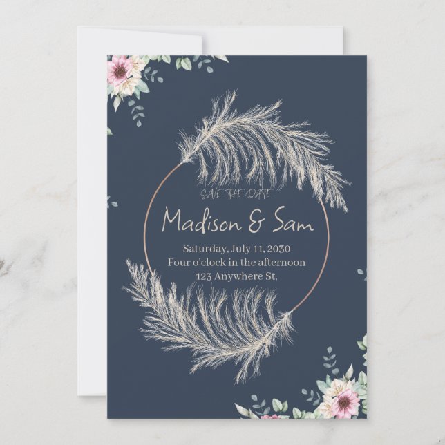 Navy Blue & Gold Save The Date Wedding Invitation (Front)